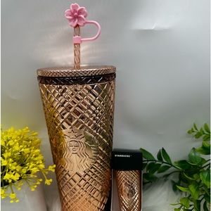 Starbucks Rose Gold Metallic Jeweled Tumbler & Keychain Gift Set